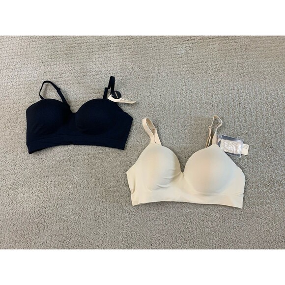 Truekind Supportive Comfort Beige Black Set of 2 Wireless Shaping Bra Large New - Picture 1 of 7